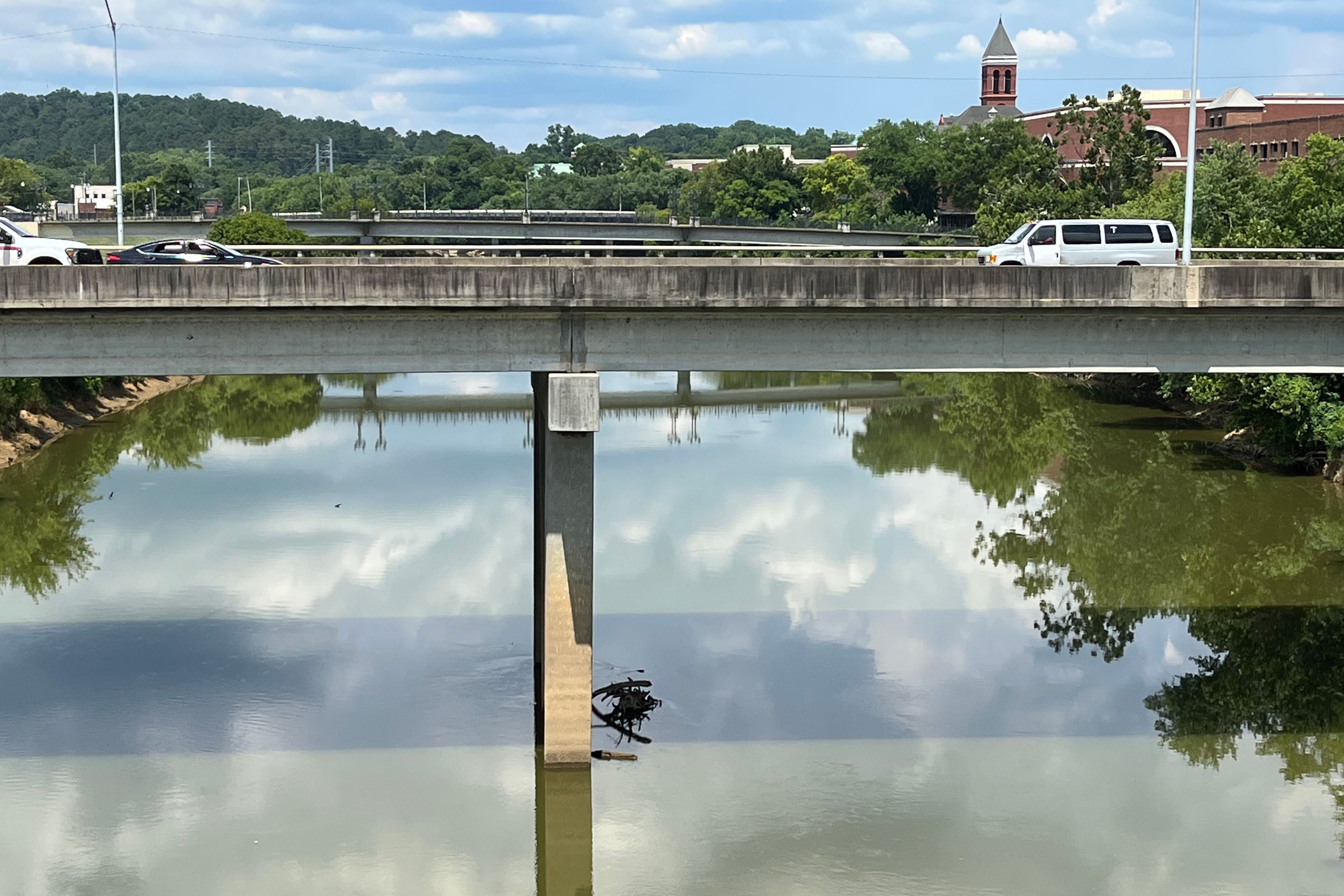 A photo shows a bridge over a river.