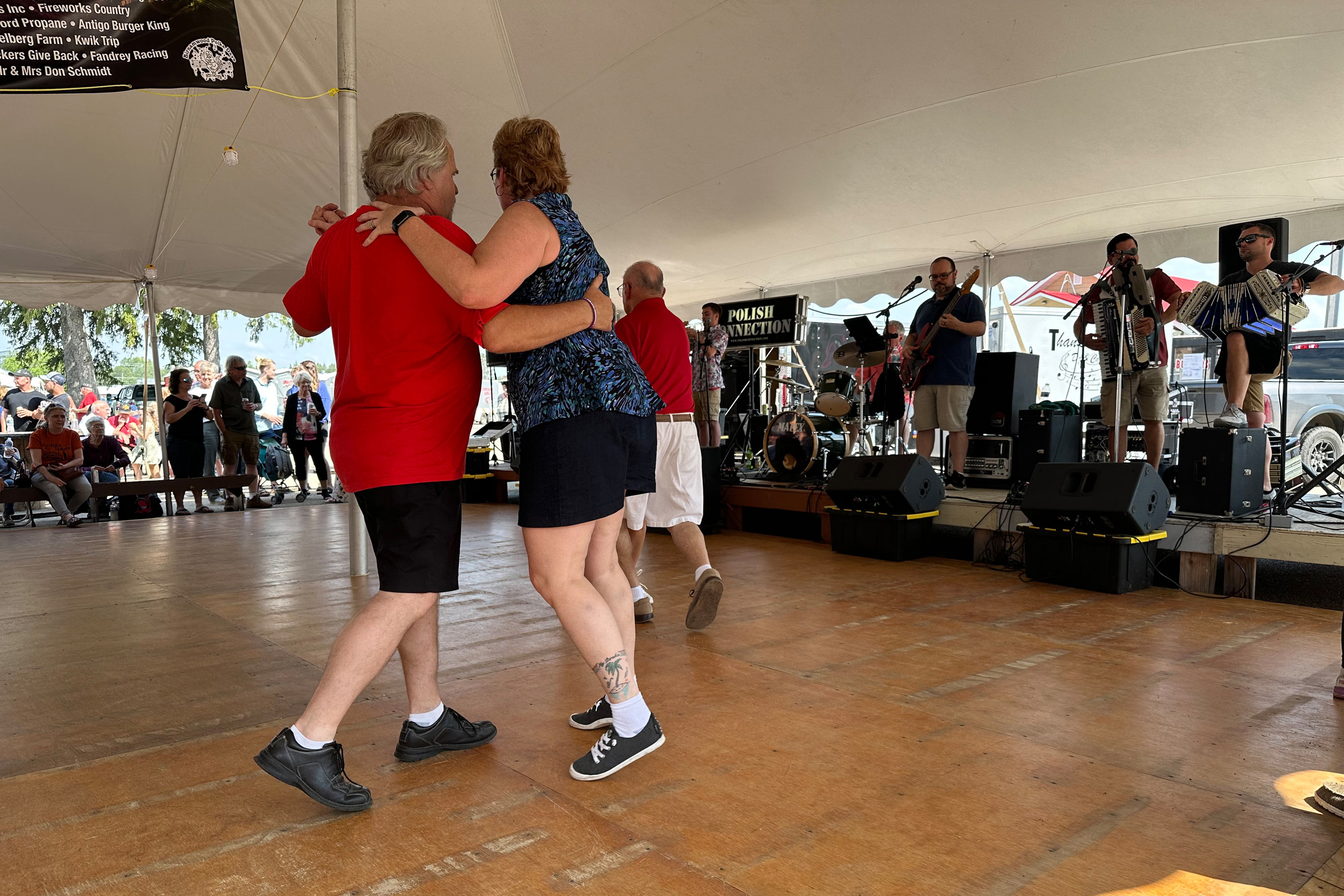 A shot of people dancing.